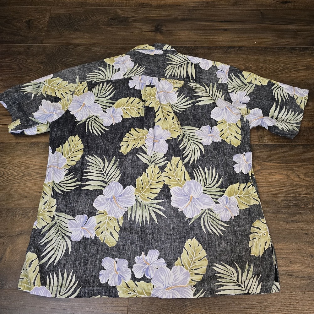 Tori Richard XL Hawaiian Shirt‎ Black Burnt Out Floral Blue Green Aloha - Picture 6 of 8